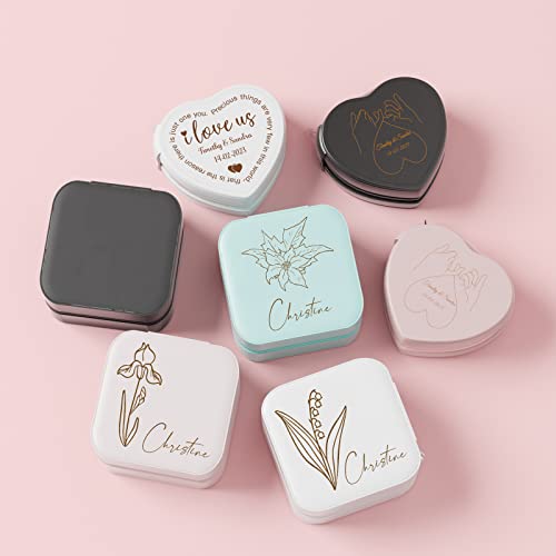 iDIY Ships Next Day, Bridesmaid Gifts Personalized Jewelry Box Custom Jewelry Organizer with Birth Flower & Name, Customiz...