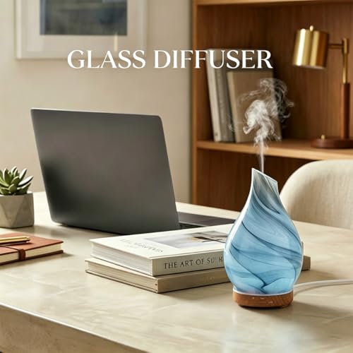 Glass Essential Oil Diffuser with 3 Aromatherapy Oils,200ml Small Humidifier with Timer,7 LED Color Lights,Waterless Auto ...