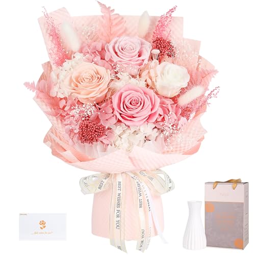 Preserved Flowers Bouquet 4 Roses - Pink Roses & Flowers for Delivery, Long-Lasting Real Roses Forever, Mothers Day Gifts ...