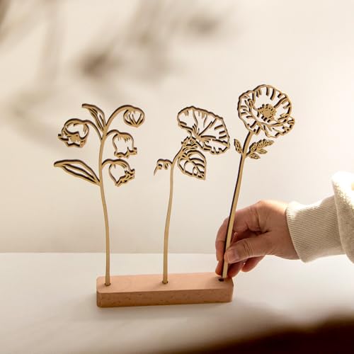 ajdvart Birth Flower with Base – Wooden Birth Month Flower Bouquet, Unique Wood Art Floral Decor for Mom, Wife, Grandma fo...