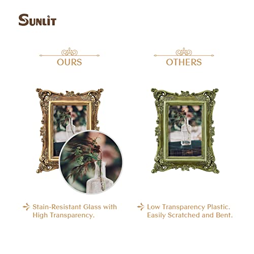 Sunlit Vintage Picture Frame 4x6 Inch, Luxury Antique Photo Frames with Glass Front, Photo Display, Tabletop Wall Hanging,...