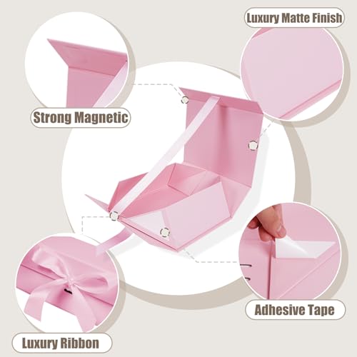 Aimyoo Large Pink Gift Box with Ribbon, 11.5x8.6x4.1 inch Groomsman Proposal Box for Presents with Magnetic Closure Lids, ...