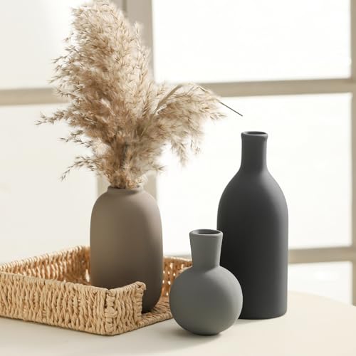 Ceramic Vase Set of 3, Rustic Farmhouse Vases Home Decor Pottery Pampas Vase Decoration Modern Neutral Flowers Vases for R...