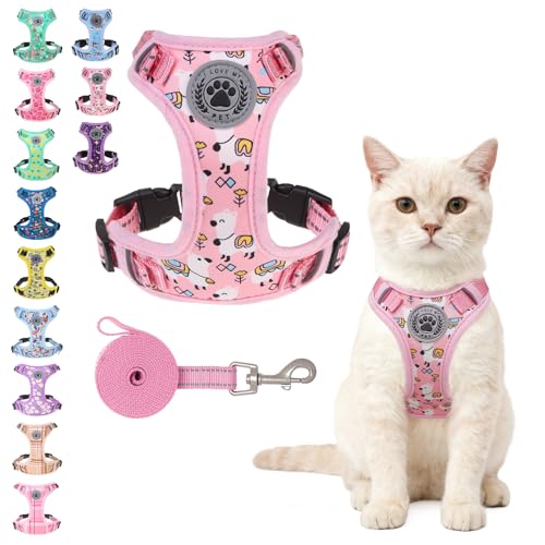 BEAUTYZOO Cat Harness, Escape Proof Cat Leash and Harness Set for Walking, Soft Breathable Vest Harness with Neck Adjustab...