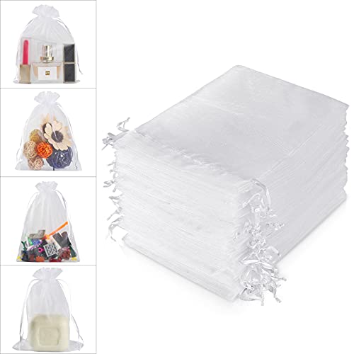 WenTao 100PCS 4x6 (10x15cm) White Sheer Organza Bags for Wedding Favor With Drawstring, Premium Jewelry Pouches Party for ...
