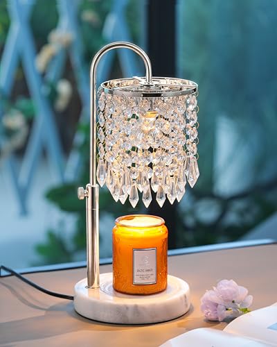 Candle Warmer Lamp with Timer Dimmer and 3 Bulbs, Candle Lamp Warmer with Marble Base for Adjustable Height, Crystal Candl...