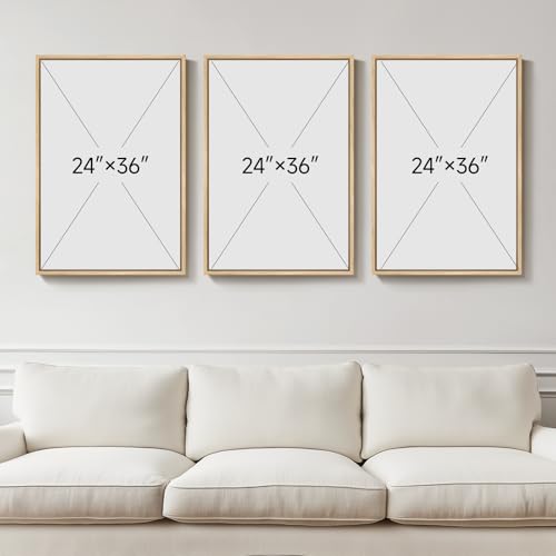 Framed Neutral Wall Art for Living Room, Large 3 Piece Abstract Pastel Grunge Forest Landscape Tree Canvas Artwork Set, Mo...