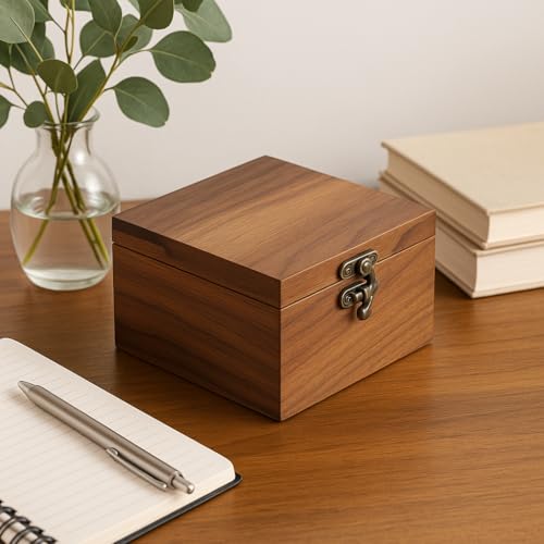 LONMAIX Handcrafted Walnut Wood Keepsake Box – 4.3 x 4.3 x 2.5 inch – Jewelry, Watch & Gift Storage Box – Rustic Wooden Bo...