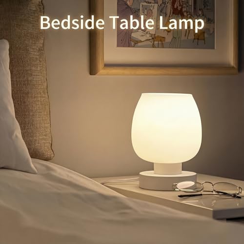ONEWISH Small Bedside Lamp for Bedroom, 3-Way Dimmable Touch Control, 600 Lumen Bright Opal Glass Shade, 7.5 Inch Ultra Co...