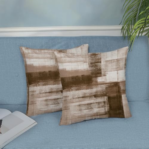 AEIOAE Brown Beige White Pillow Covers 20x20 Inch Set of 2,Abstract Art Throw Pillows Case,Modern Geometry Outdoor Decorat...