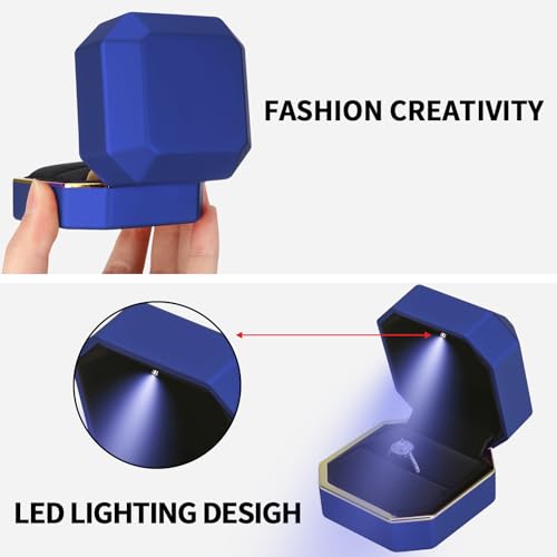 Luxury LED Jewelry Ring Box, Velvet Ring Gift Box Storage Case Organizer Holder for Proposal Engagement Wedding Anniversar...