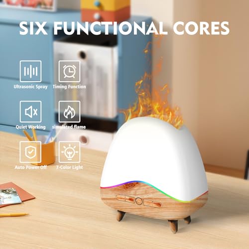 Night Light Essential Oil Diffuser with Flame, 300ML Ultrasonic Aroma Diffuser, 7 Color Lights with Remote Control, Cool M...