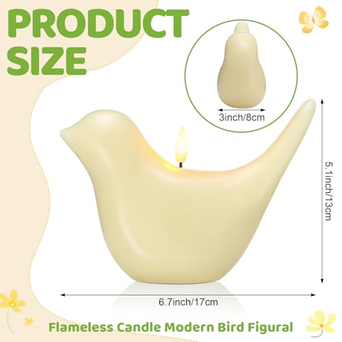Treela Flameless Bird Figural Candle Flameless LED Candle Bird Figural Real Wax for Spring Holiday Decoration 6.7 x 3 Inc...