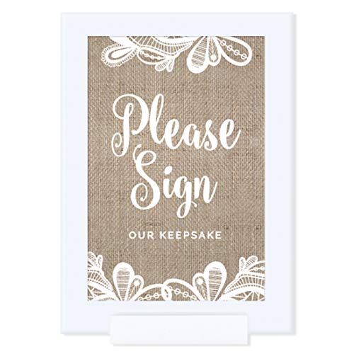 Andaz Press Burlap Lace Print Wedding Collection, Framed Party Signs, Please Sign Our Keepsake Table Sign, 4x6-inch, 1-Pac...