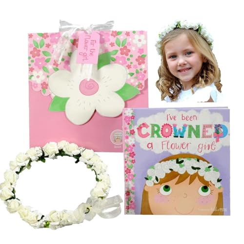 Tickle & Main Personalized Flower Girl Proposal Book & Crown Set - Silk Organza Floral Headband, Ages 1+ - Gift Box - Than...