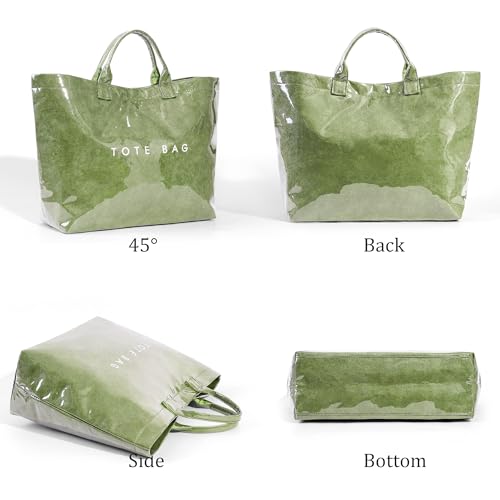 BBIQI PVC Tote Bag for Women Waterproof Plastic Summer Tote Letter Print Hobo Handbag for Beach, Pool, Picnic, Travel & Gift
