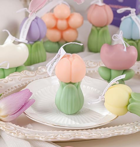 Tulip Flower Shape Scented Healing Candle,70G Flower In Bud Handmade Soy Wax Aroma Decorative Candle for Table Photo Prop ...