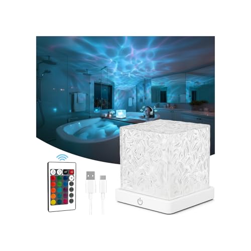 Rechargeable Shower Light No Wiring, 16 Color Changing Ocean Wave Lamp Projector, Waterproof Shower Mood Light Cube with R...