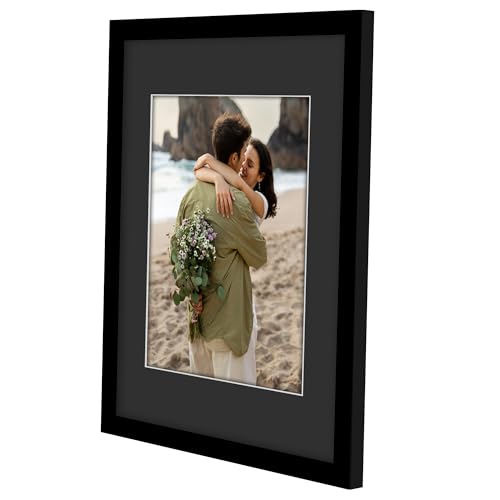Americanflat 11x14 Picture Frame with Shatter-Resistant Glass - Use as 8x10 Picture Frame with Black Mat and White Trim or...