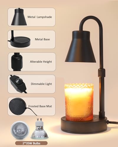 Elenhome Candle Warmer Lamp with Adjustable Height, Stepless Dimming Function-Home Decor Lamp, Metal Candle Lamp for Jar C...