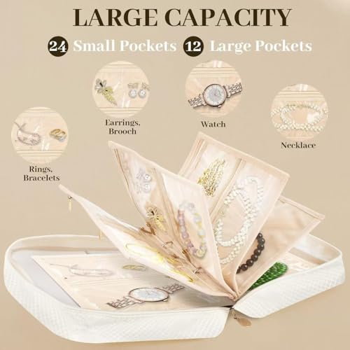 GSXRB Jewelry Organizer Travel Portable Earring Necklace Ring Jewelry Organizer Large Capacity Foldable Multi-Layer Classi...