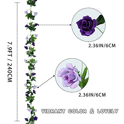 Floweroyal 2 Pack Artificial Flower Garlands 15.8FT Fake Rose Vines Silk Flowers Hanging Rose Ivy for Wedding Arch Party H...