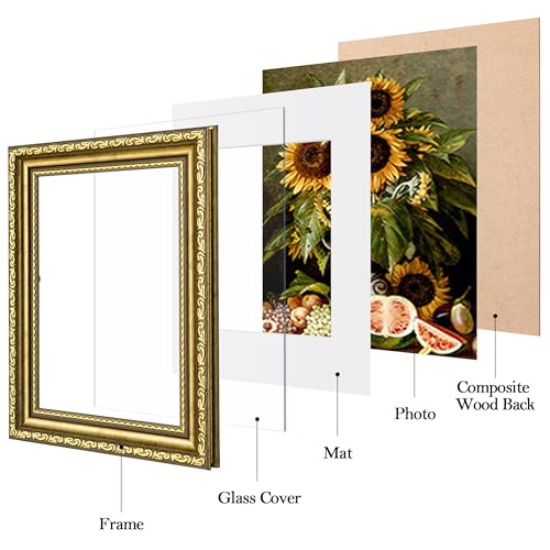 eletecpro 8x10 Picture Frames Set of 4, Gold Frames 8 x 10 with Glass Cover, Vintage Photo Frame Displays 5x7 Photo with M...
