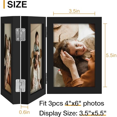 decorUhome Triple 4x6 Picture Frame Vertical, Engineered Wood Trifold Photo Frame with Plexiglass for Tabletop Display, 4x...