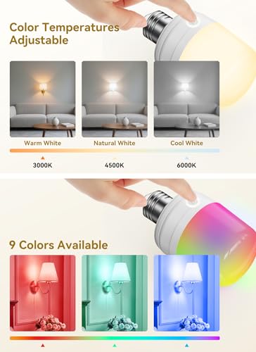 Minetom E26 Rechargeable Light Bulbs with Remote and Timer, Battery Backup Bulb with 12 Colors and Brightness Dimmable, 23...