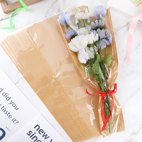 Jansun 40Pcs Flower Wrapping Bags Kraft Paper Flower Sleeves for Bouquets Flower Bags for Birthday Wedding Graduation Gif...
