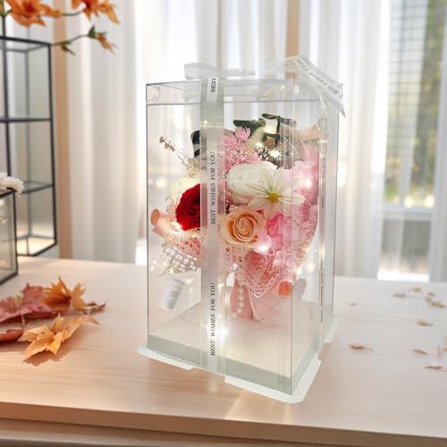 MS.ROXYQUE Preserved Flowers Bouquet Romantic Valentines Day Gift for Her LED Light 3 Preserved Real Rose for Delivery Chr...