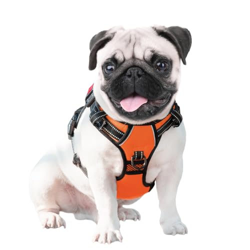 PHOEPET No Pull Dog Harness Medium Reflective Front Clip Vest with Handle,Adjustable 2 Metal Rings 3 Buckles,[Easy to Put ...