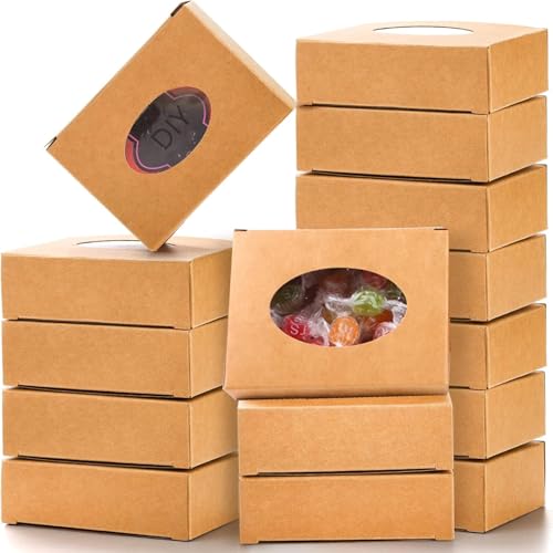 Zentriqlla 120 Pack Paper Soap Boxes, Kraft Treat Box with Window, Favor Packaging Boxes for Wedding, Birthday, Party, Hom...