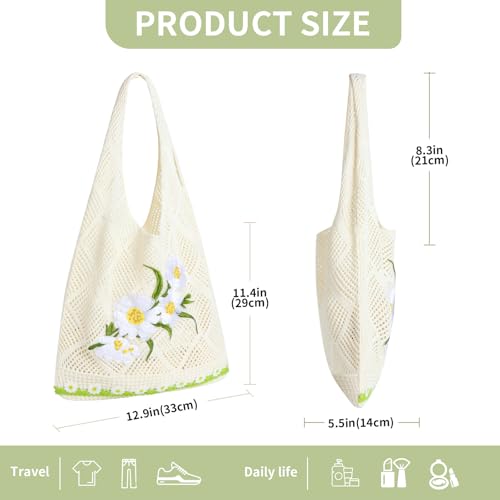 Topdear Crochet Tote Bag for Women, Aesthetic Crochet Mesh Beach Tote Bag, Summer Vacation Knitted Bag for Women Shoulder