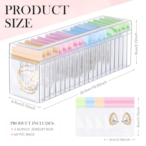 Kenning 63 Pcs Acrylic Jewelry Case Organizer, Clear Jewelry Organizers Holder with Portable Anti Tarnish Storage Bags for...