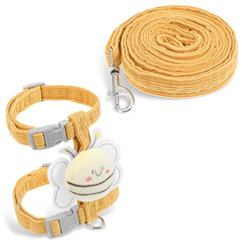 Cat Collar and Leash Set, Yellow Bee Pattern,Escape Proof Adjustable Kitten Harness, Soft Breathable Mesh for Small Cats, ...