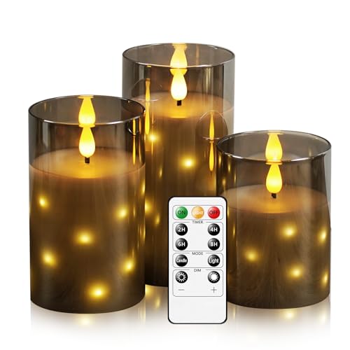 Nimiko Real Wax Flameless Candles Glass,Battery Operated LED Candles with Flickering Flame,Glass Shell,Interior Star Light...