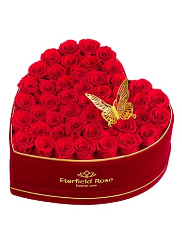 Eterfield 47 Forever Flowers in Heart Shape Box, Mothers Day Preserved Roses that Last Over a Year Preserved Flowers Birth...