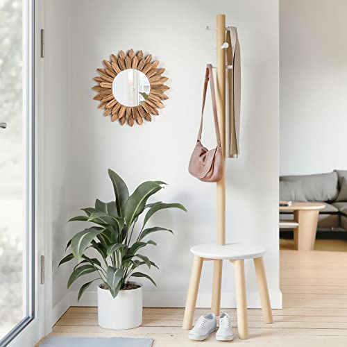 Honiway Wall Mirror Decorative 12 inch Rustic Wood Mirror Sunburst Boho Mirror for Entryway Bedroom Living Room Bathroom H...