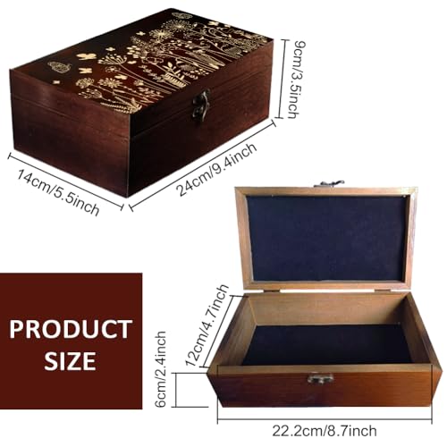 arricraft 1 Pc Wooden Memory Keepsake Box, Wildflower Cluster Butterflies Engraved Pattern Rectangle Pine Tarot Box for An...