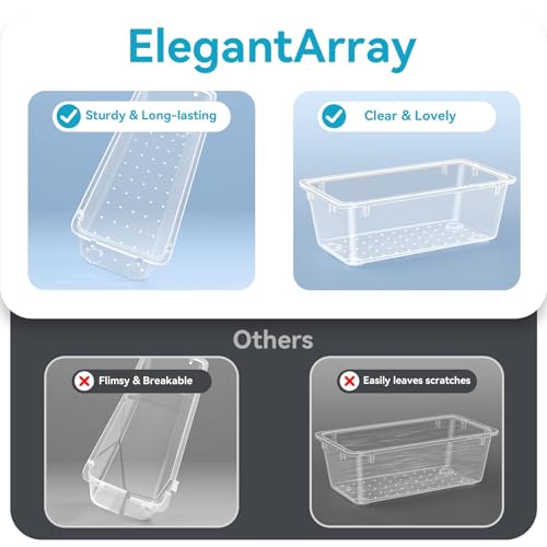 ElegantArray 12 PCS Drawer Organizer Set, 4 Sizes Tool Storage Trays, Clear Plastic Makeup Vanity Organizer and Storage Bi...