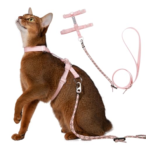Sovarin Cat Harness and Leash Set - Pink Lightweight Soft Kitten Harness Escape Proof, Adjustable Travel Pet Harness for W...