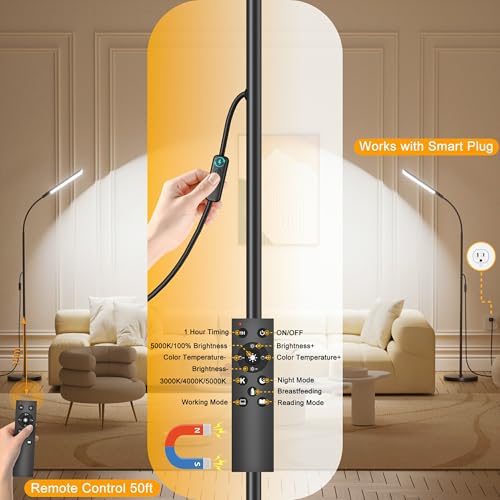 Floor Lamp, 18W Super Bright LED Floor Lamps for Living Room with Remote, Stepless Dimming Color Temperature & Brightness,...