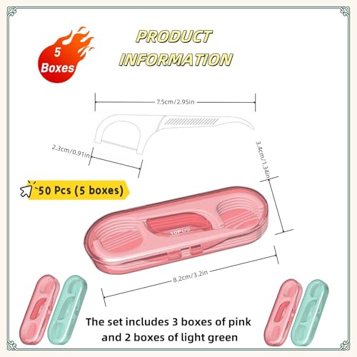 5 Pack Travel Dental Floss Pick Case with 50 Pcs Premium Toothpick Sticks - Floss Pick Holder for Teeth Cleaning, Mini Tra...