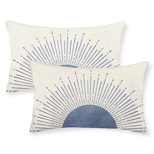 JEFERSO Summer Blue Pillow Covers 12x20 Set of 2 Stripes Sunshine Decorations Outdoor Throw Pillows Boho Sunset Sun Decora...