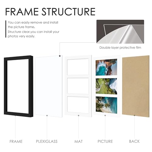 DUENPY 8x14 Collage Picture Frame, 4x6 Collage Picture Frame Displays Three 4x6 inch Photos, or 8x14 (Without Mat) for Ava...