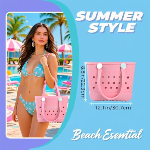 Dvopfa Rubber Tote Bag Medium Waterproof Beach Bag for Women - Lightweight Portable Travel Outdoor Tote with Handles
