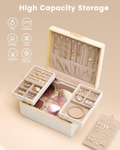 Lolalet Jewelry Box Organizer for Women Girls, 2 Layer Jewelry Organizers and Storage for Necklace Earrings Rings Bracelet...