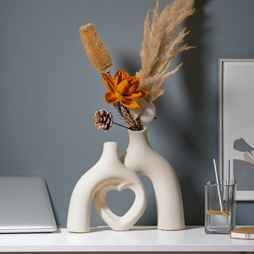 Lvases Modern Ceramic Vase, Snuggle Heart-Shaped Abstract Sculpture Vases, Minimalist Boho Home Decor for Living Room Shel...