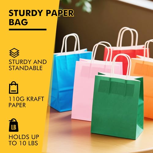 RACETOP 32 Pack Small Paper Gift Bags with Handles, 5.8"×3.2"×8.25" Kraft Paper Party Favor Bags Bulk for Kids Birthday, B...